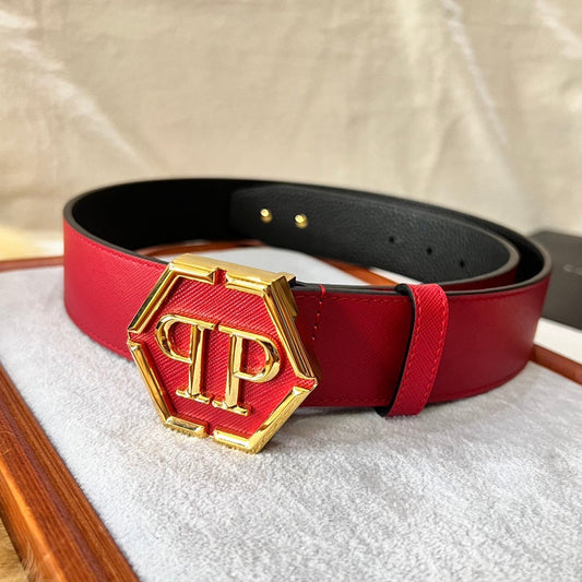 PP Leather Logo Red Belt #16