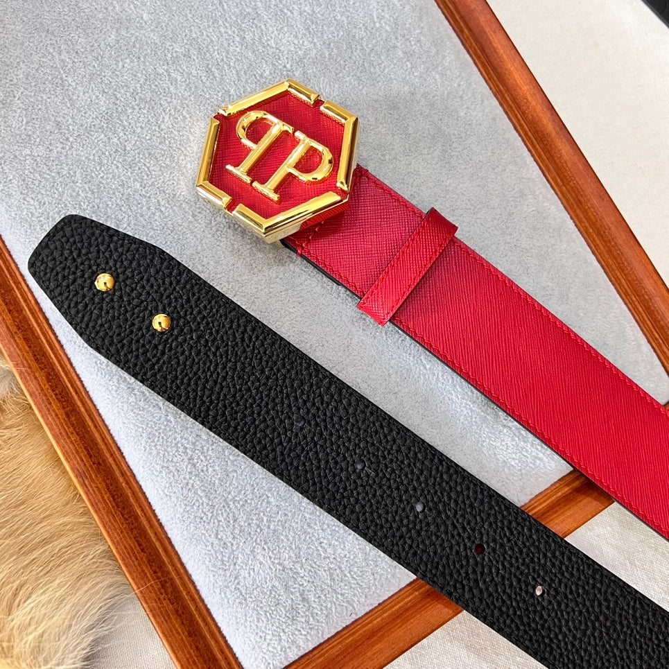 PP Leather Logo Red Belt #16