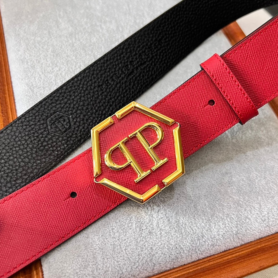 PP Leather Logo Red Belt #16