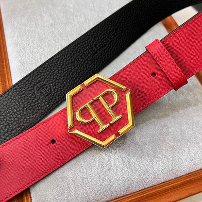 PP Leather Logo Red Belt #16