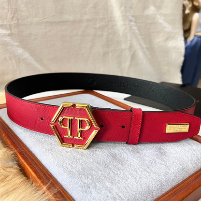 PP Leather Logo Red Belt #16