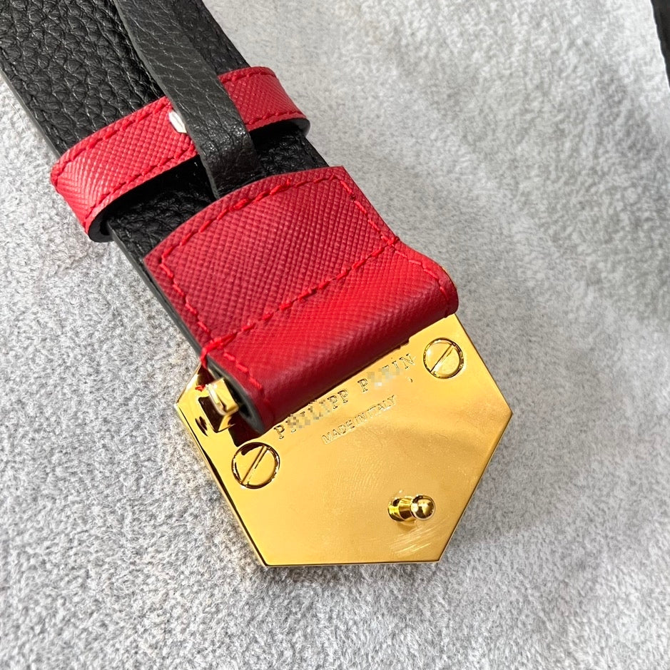 PP Leather Logo Red Belt #16