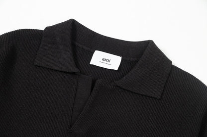 AMI PARIS Cotton and wool blend polo neck sweater