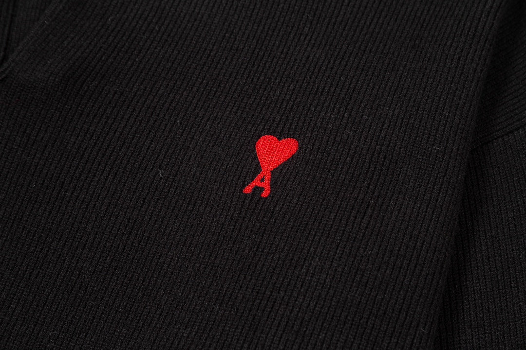 AMI PARIS Cotton and wool blend polo neck sweater