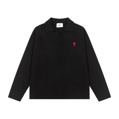 AMI PARIS Cotton and wool blend polo neck sweater