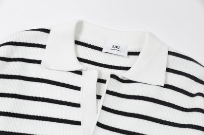 AMI PARIS Cotton and wool striped sweater