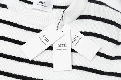 AMI PARIS Cotton and wool striped sweater