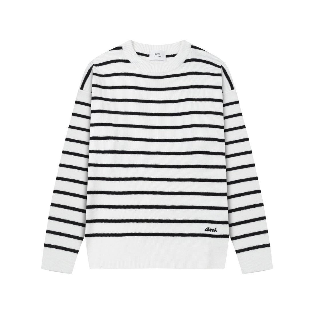 AMI PARIS Cotton and wool striped sweater